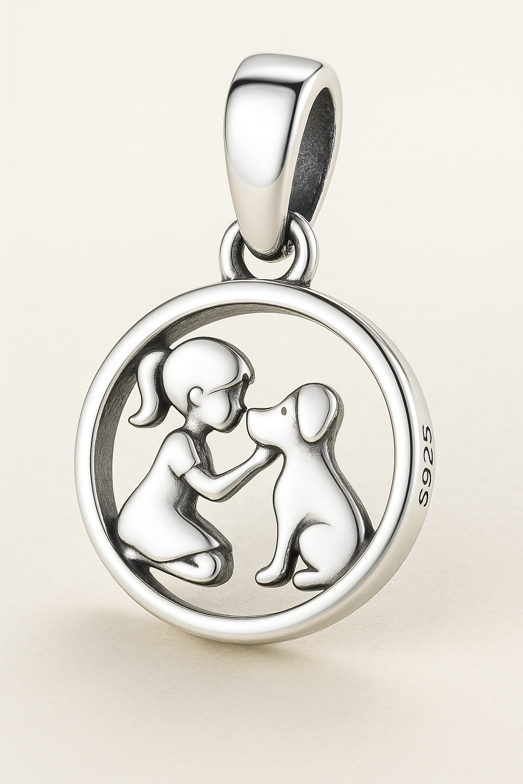 Sterling Silver Dog & Girl Charm
