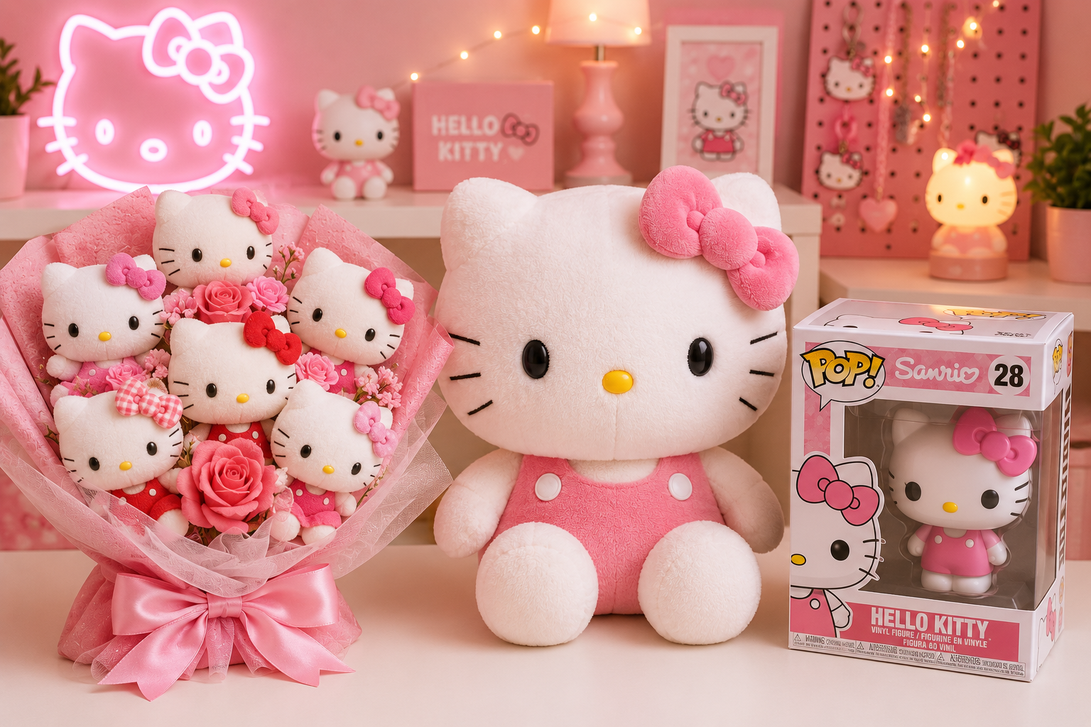Hello Kitty plushies and collectibles