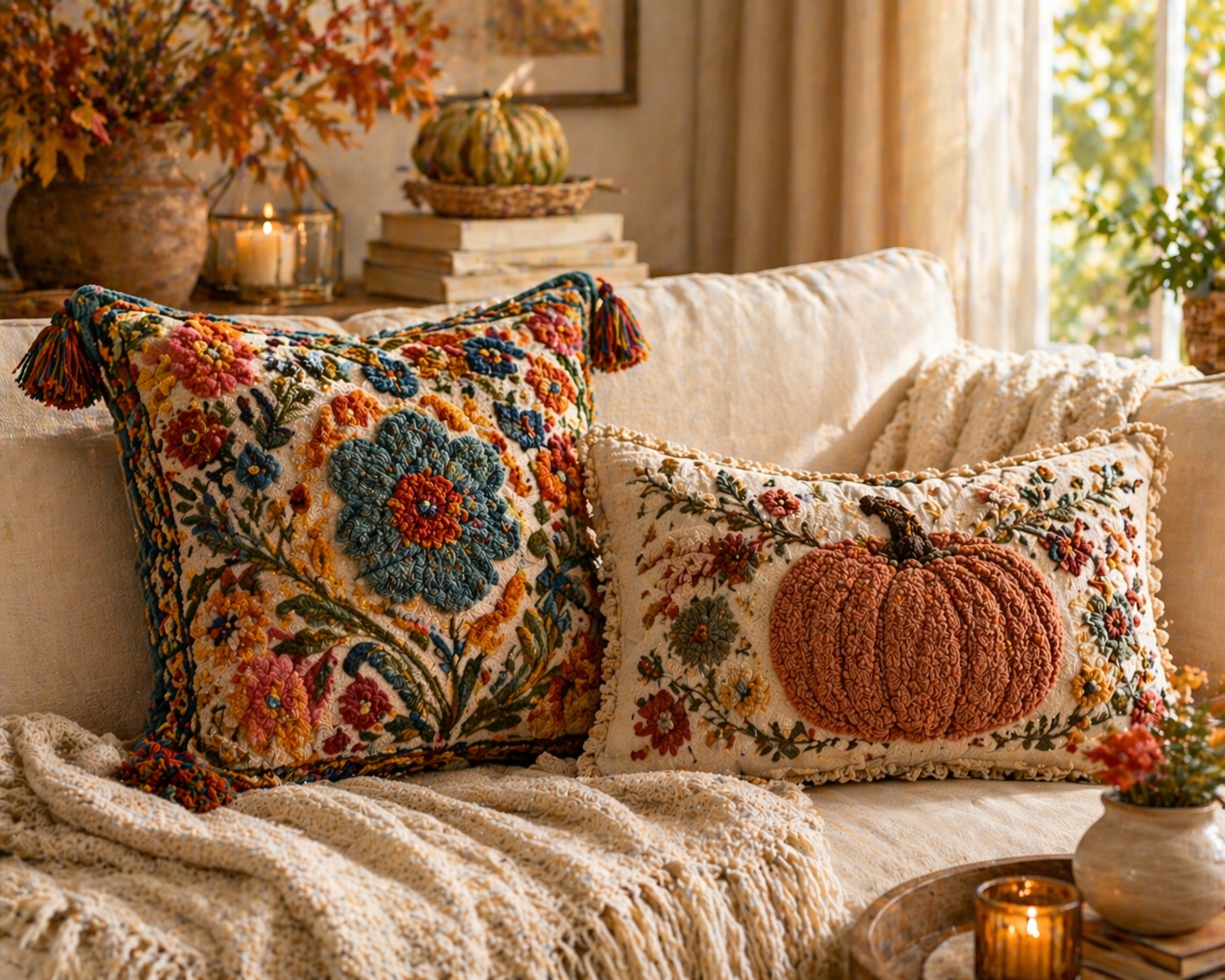Statement decorative pillows in a stylish room