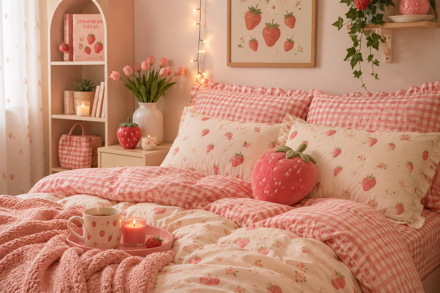 Cozy Strawberry Shortcake aesthetic bedroom decor